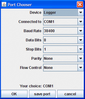 Auswahlmenü 'Serielles Interface'