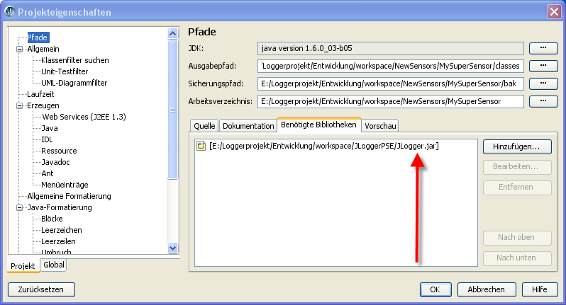 JLogger.jar einbinden